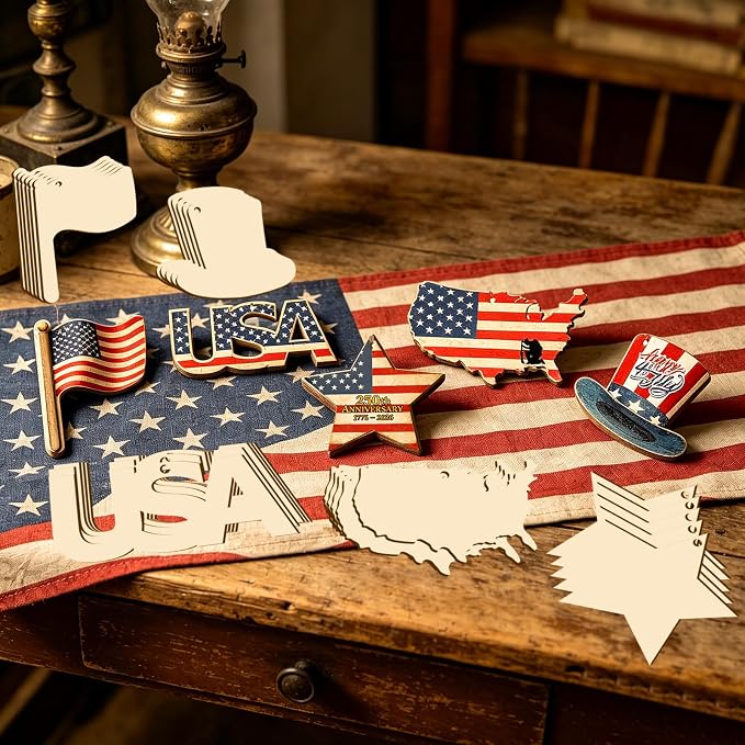 30Pcs Patriotic July of 4th Independence Day Unfinished Wooden Gift Ornaments - Image 4