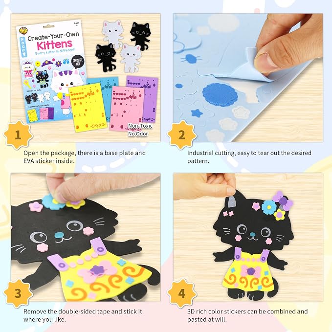 VKPI 4 Pieces Cats Foam Art Crafts Gift Kit, Creative Make Your Own Kittens - Image 2