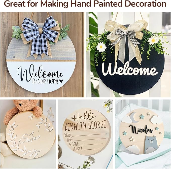 Philorn 12Pcs Wood Circles | Crafts 12 Inch Unfinished Wooden Door Hanger Sign - Image 6