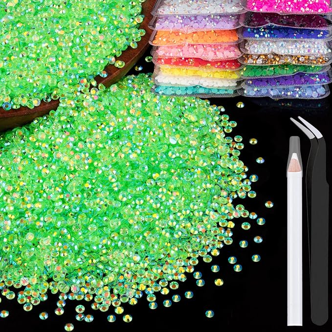 5000pcs 2mm Resin Rhinestones Bulk, Transparent Grass Green AB Flatback Round by BELLEBOOST