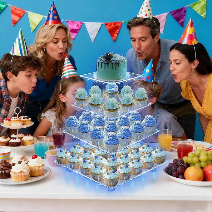 YestBuy 4 Tier Acrylic Cupcake Stand Afternoon Tea Cake Stand Large Cupcake - Image 2