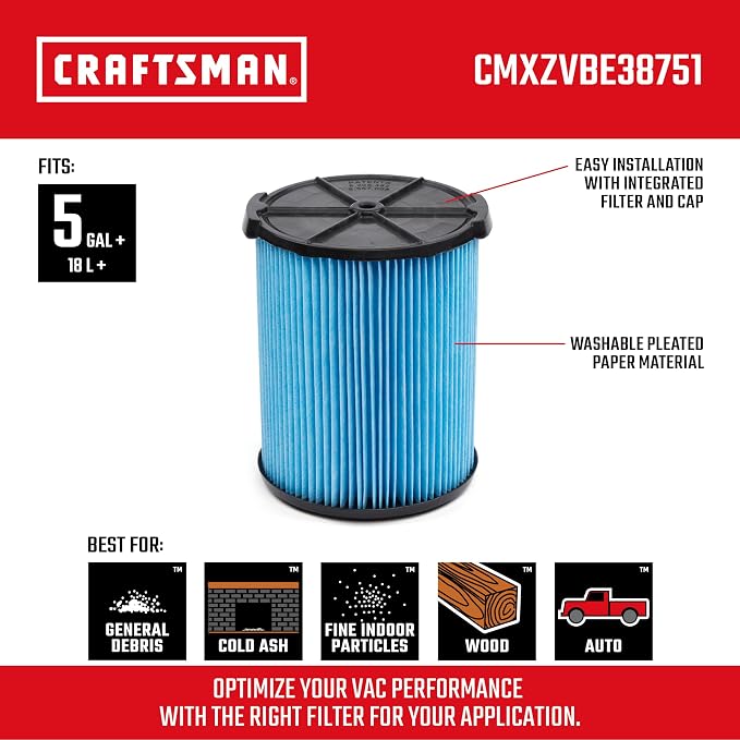 CRAFTSMAN CMXZVBE38751 Genuine 5-20 Gal. Fine Dust Wet Dry Vacuum Filter | Fits - Image 2