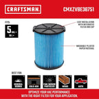 CRAFTSMAN CMXZVBE38751 Genuine 5-20 Gal. Fine Dust Wet Dry Vacuum Filter | Fits - Image 2