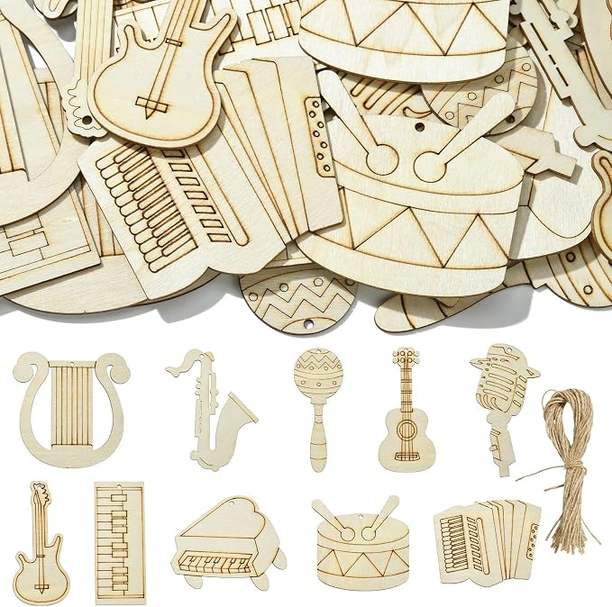 30 pcs Mixed Styles Musical Instrument Theme Unfinished Wooden Cutout Charms by Gythara