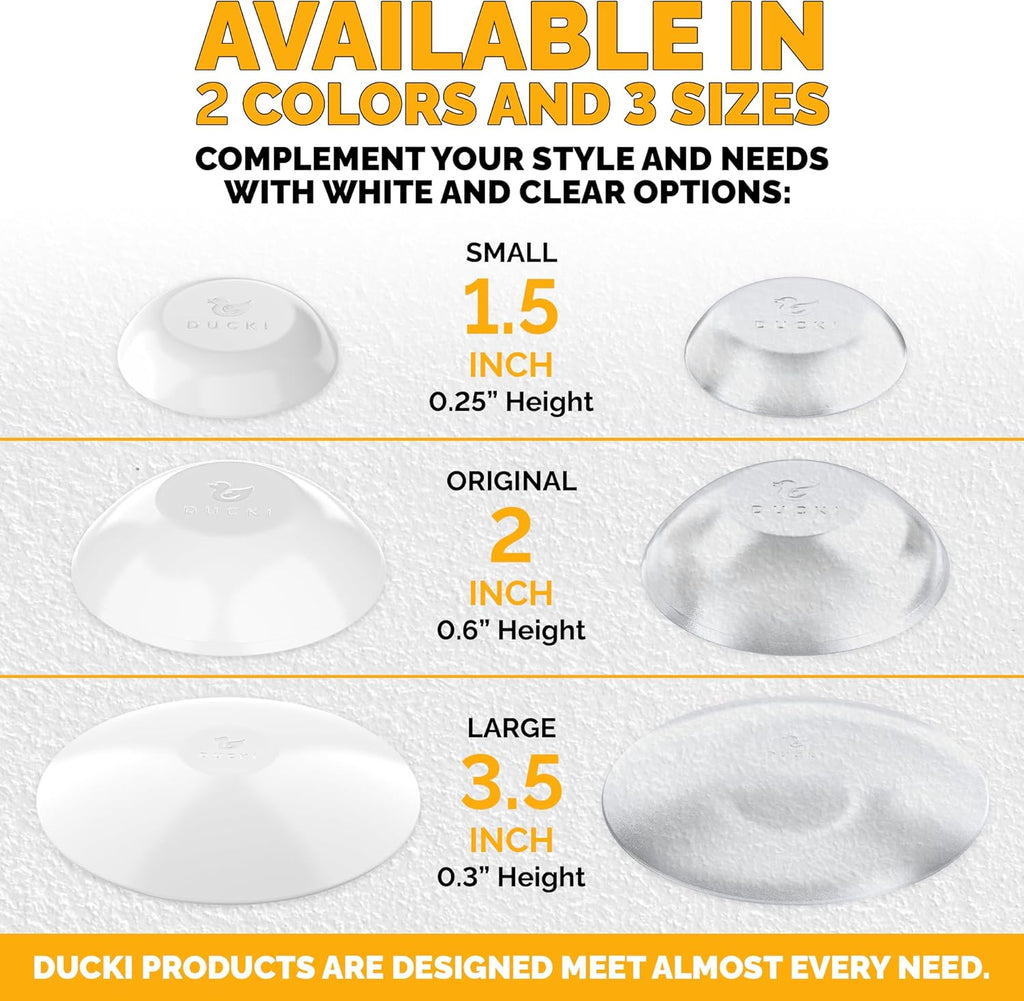 Ducki Door Stop Wall Protector | Self Adhesive Door Knob Wall Protectors from Door Knobs | Rubber Door Stoppers for Wall Damage & Noise | Durable, Shock Absorbent & Discreet | 6 Pack Clear Door Stops