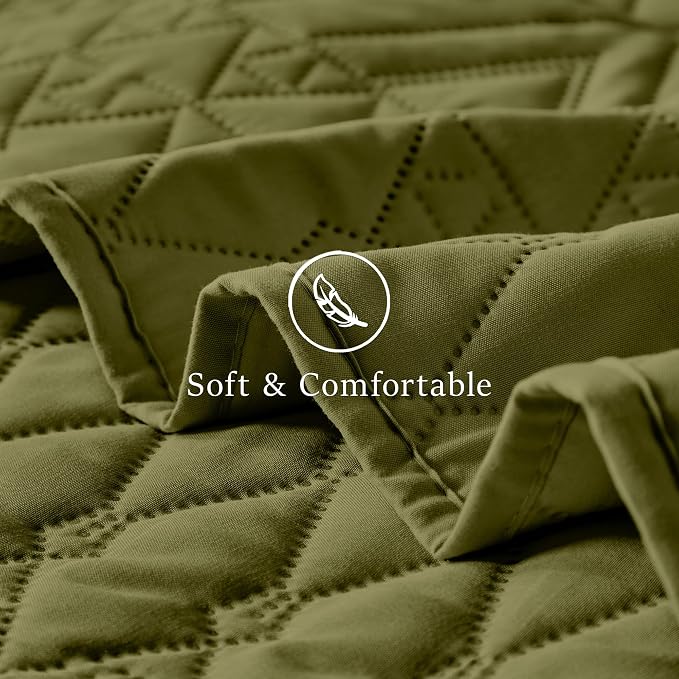 akkialla Full/Queen Size Quilt Bedding Set, Olive Green Lightweight Microfiber - Image 6