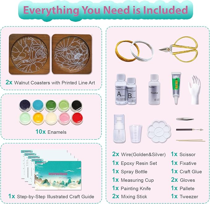 Wooden Coasters Craft Kits – Filigree Enamels Painting DIY Coasters Art - Image 5