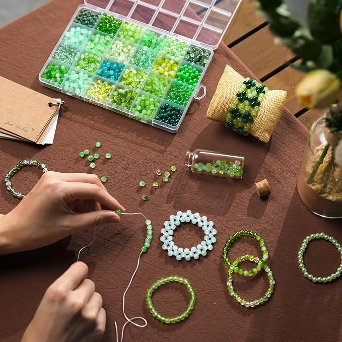 1200PCS Green Glass Beads for Bracelets, 24 Colors 6mm Crystal Beads Bracelets - Image 4