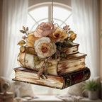 Vintage Floral Books Acrylic Suncatcher by Unknown