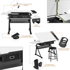 Yaheetech Adjustable Drafting Table Art Desk, Storage Drawers & Stool - Image 4