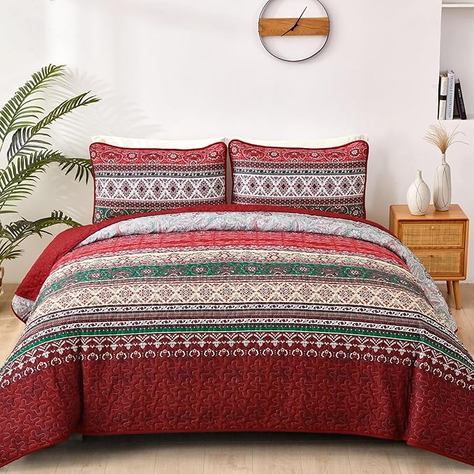 WONGS BEDDING Boho Queen Quilt Set, Lightweight Bed Decor Bedspread by WONGSBEDDING