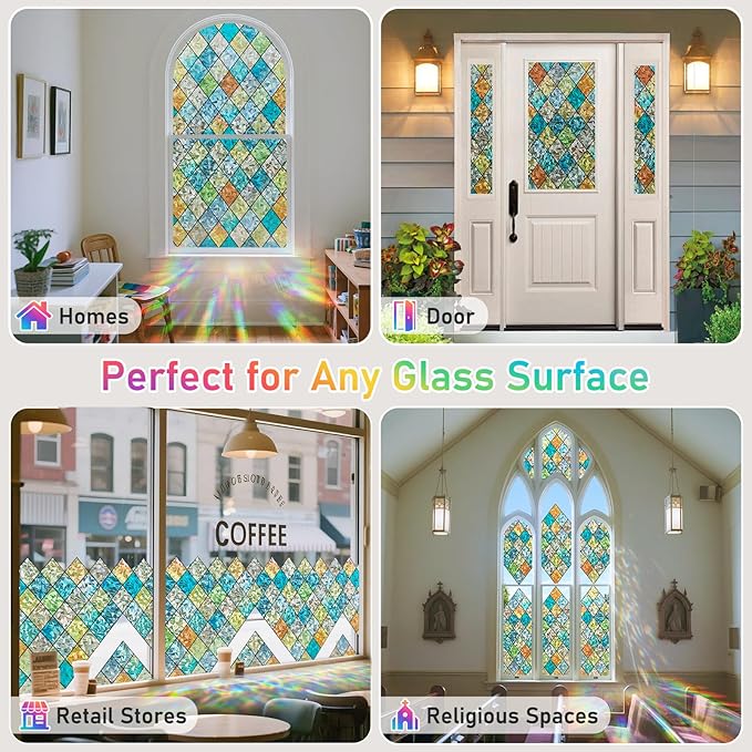 Sunbaby Window Privacy Film Stained Glass Decorative Rainbow Window Cling 3D - Image 6