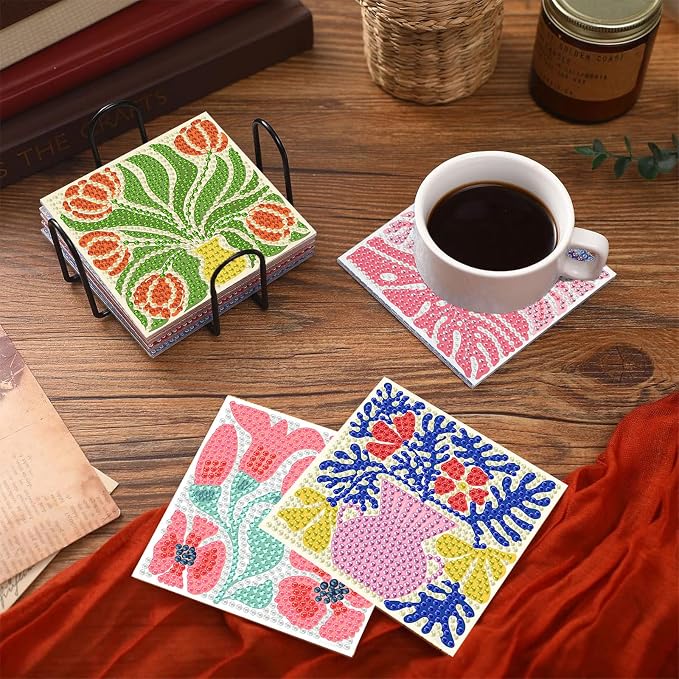 Gemozaic 8PCS Flowers Diamond Art Coasters Kits, Simple Floral Diamond Painting - Image 5