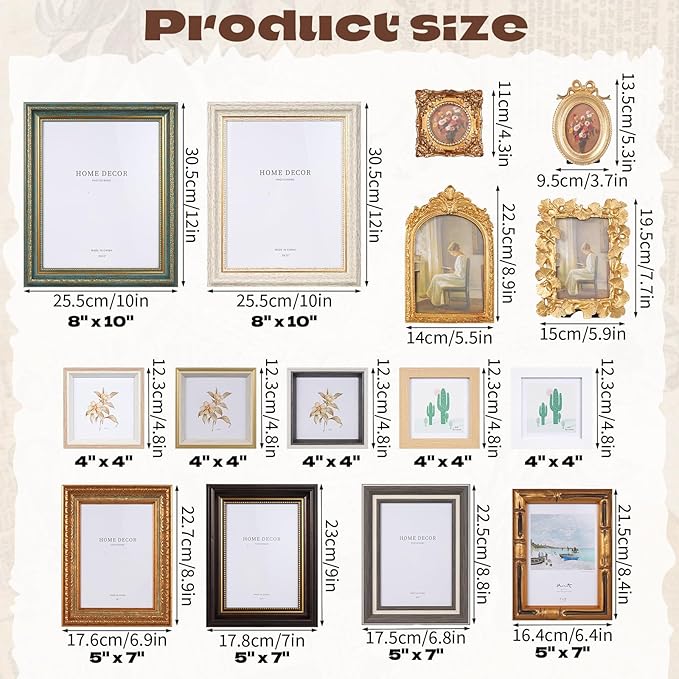 15 Pack Vintage Picture Frames for Wall or Tabletop Display Ornate Vintage - Image 2