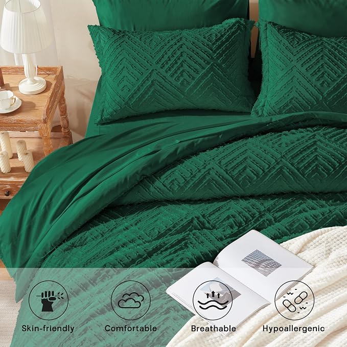 Zzlpp Full Comforter Set 7 pieces, Emerald Green Tufted Bed in a Bag - Image 3