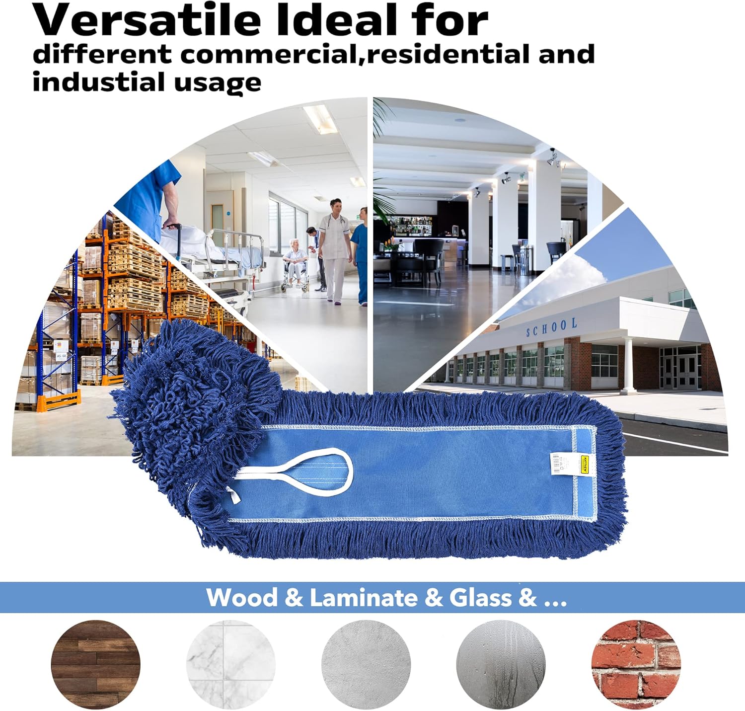 Matthew Cleaning 24'' Industrial Strength Cotton Dust Mop Refill Washable Replacement Heads for Residential & Commercial Use Fit Standard Dust Mop Frames, Hardwood, Laminate, Concrete Floors 3 Pack