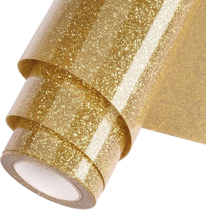 Gold Glitter HTV Heat Transfer Vinyl Roll 12inch x 10 ft by WOOGLITTER