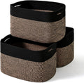 Storage Baskets for Organizing Shelves, Toy Basket for Kid's Room, Woven Cotton Rope Basket for Decor, Organizing Baskets for Bedroom Living Room, 15"x11"x9.5", 3 Packs, Black & Jute