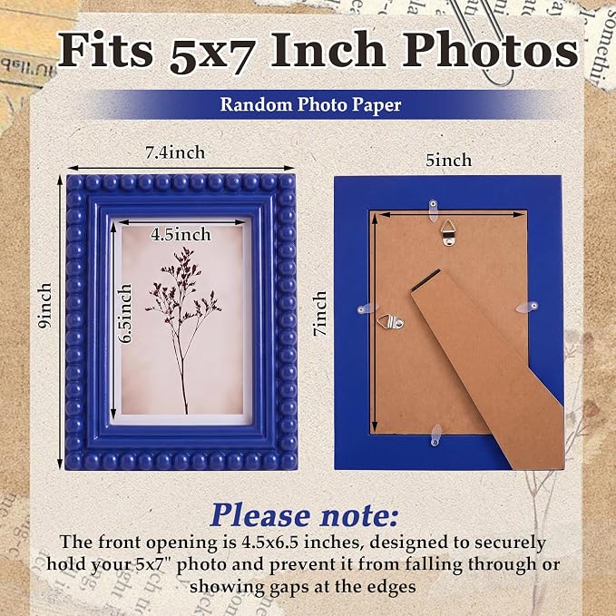1 Pack 5 x 7 Picture Frame, Wood Beaded Boho Photo Frame, Vintage Photo Display - Image 2