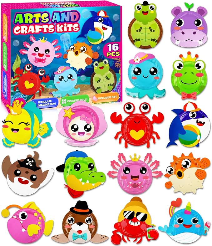 16 Pack Arts and Crafts for Kids, Toddler Crafts Animal Paper Plate Art Kit by MDCGFOD