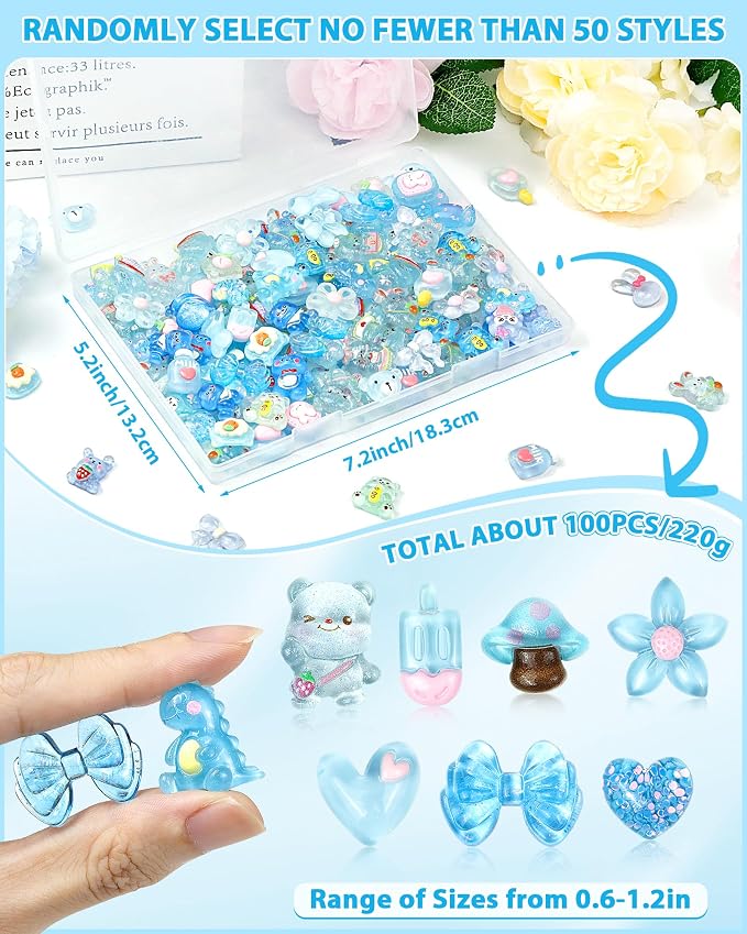 FIVEIZERO 100PCS Cute Slime Charms, Kawaii Flatback Resin Charms | 50+ Unique - Image 2