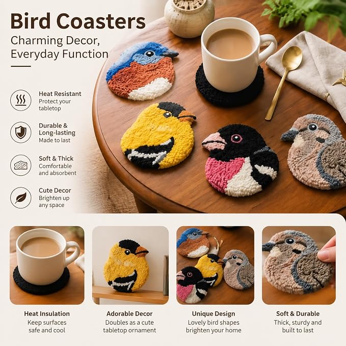 Bird Punch Needle Coaster Kit, DIY Handmade Tufted Coaster Making Set, Beginner - Image 4