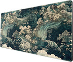 Japanese Large Mouse Pad Gaming Sea Wave Desk Pad Blue Sea Flower Art by YKJWW
