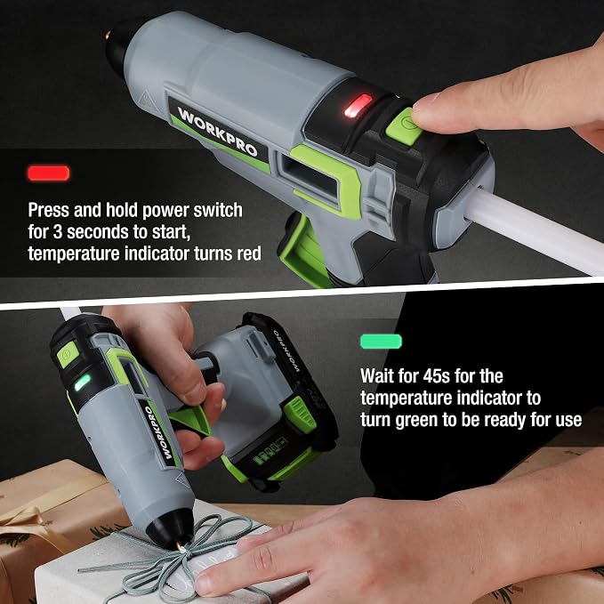 WORKPRO 20V Cordless Hot Melt Glue Gun Kit, 2.0 Ah Li-ion Battery Powered - Image 6