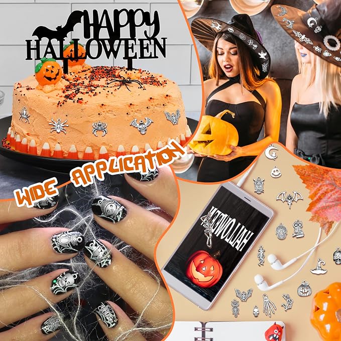 Tudomro 104 Halloween Charms Pendants Antique Silver Pendants Halloween Jewelry - Image 5