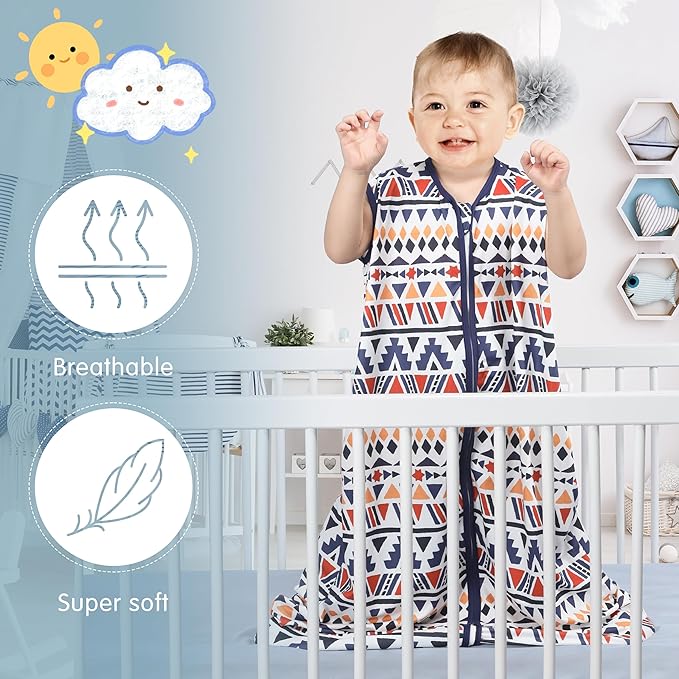 Baby Sleep Sack Baby Sleeping Bag 2-Way Zipper Toddler Wearable Blankets (Soccer & Triangles, Small)