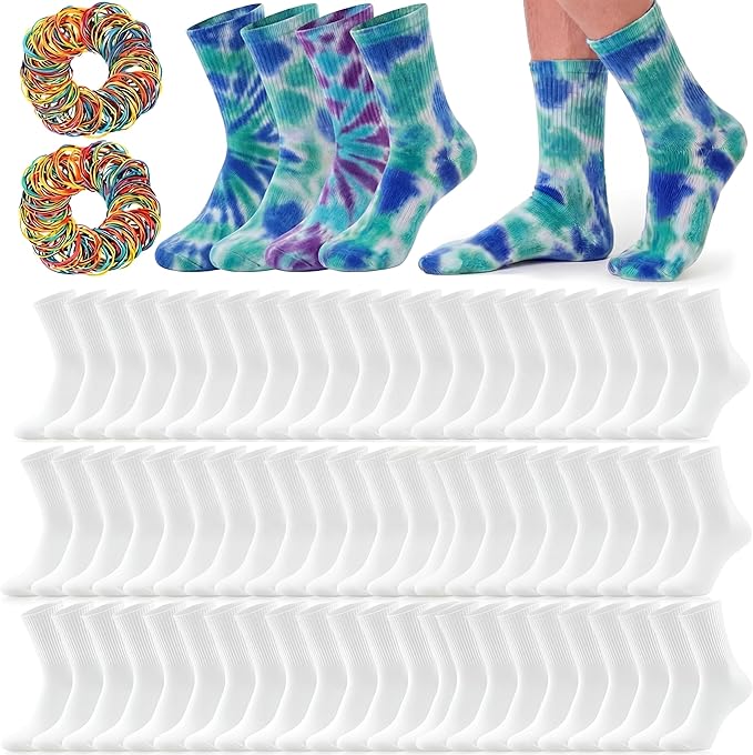 Syhood White Cotton Crew Socks for Tie dye Party Casual Soft Cushion Novelty by Syhood
