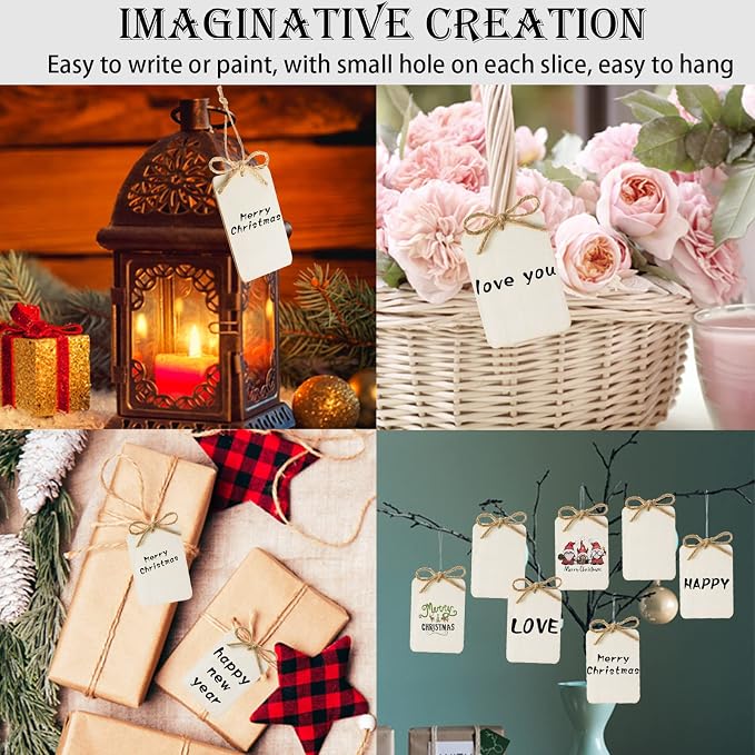 60 Pcs Wooden Tags 2.5 x 3.5 Inch Unfinished Wood Pieces Rectangle Square - Image 6