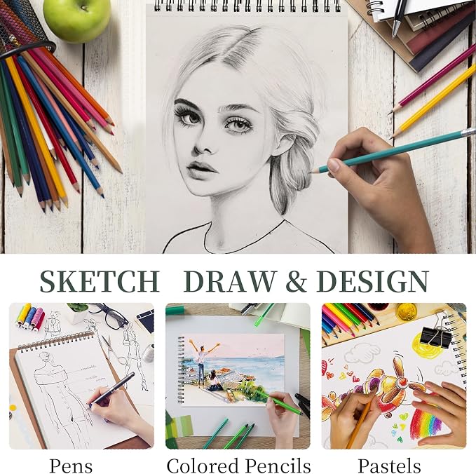 SuFly Sketch Book 9x12, Drawing Paper Pad-68lb/100gsm, Top Spiral Sketchbook - Image 6
