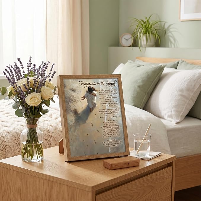 REWBKFIM Footprints In The Sand Christian Canvas Wall Art Inspirational Jesus - Image 4
