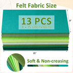 XSEINO 13 Rolls 8"x35" 1.4mm Thick Soft Felt Fabric Sheet 13 Assorted Green - Image 3
