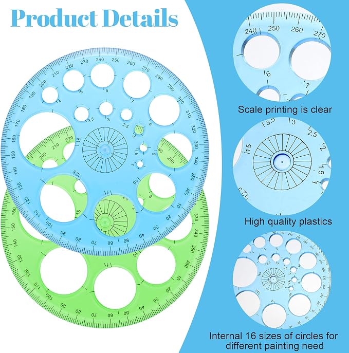 2 Pcs Circle Template for Drawing, Professional Circle Stencil Maker Ruler | - Image 3