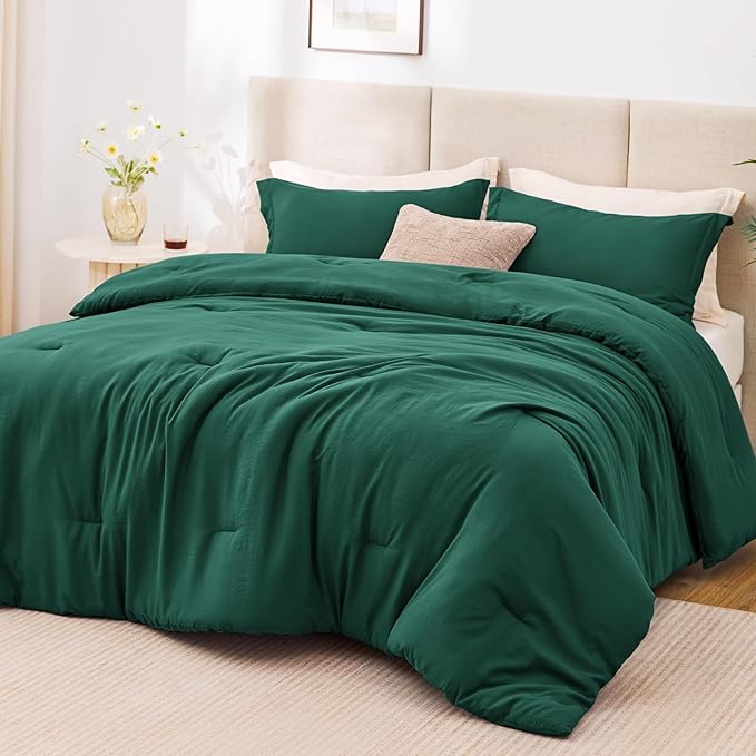 Love's cabin Dark Green Full Comforter Set, 3-Piece Prewashed Bed Set by Lovescabin