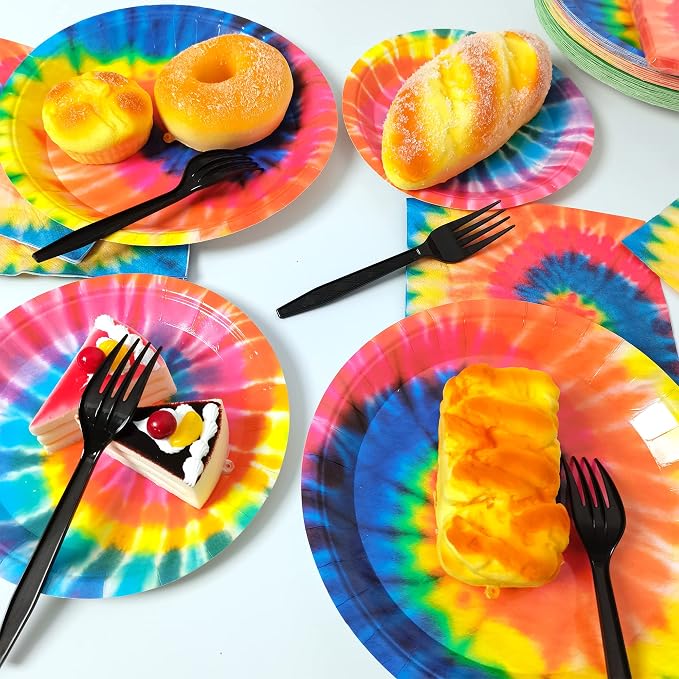 24 Guests Tie Dye Party Plates Napkins Tie Dye Birthday Party Decorations - Image 4