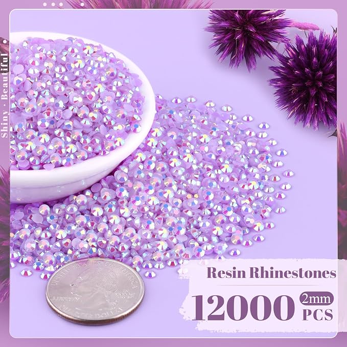 12000PCS 2mm Resin Jelly Rhinestones in Bulk, Bedazzling Flatback Crystals - Image 2