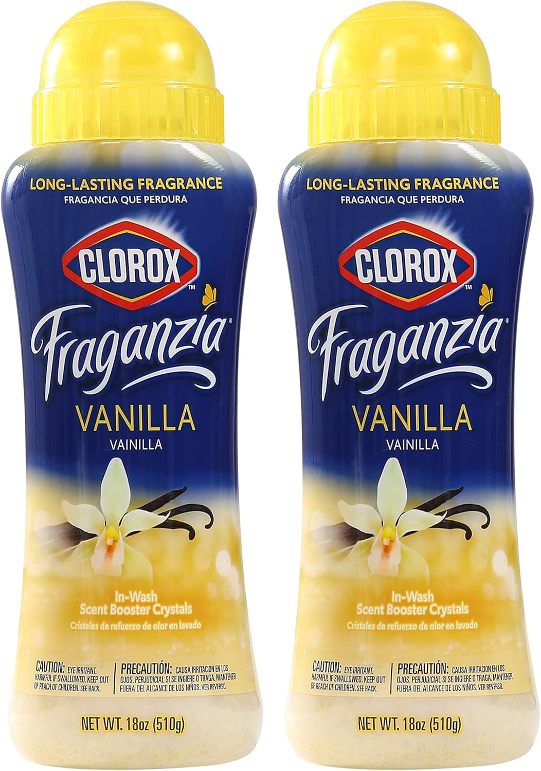 Clorox Fraganzia Laundry Scent Booster Crystals in Vanilla Scent - Scented In-Wash Freshener Beads for Fresh, Clean, Great Smelling Clothes and Linens, 18 Oz - 2 Pack