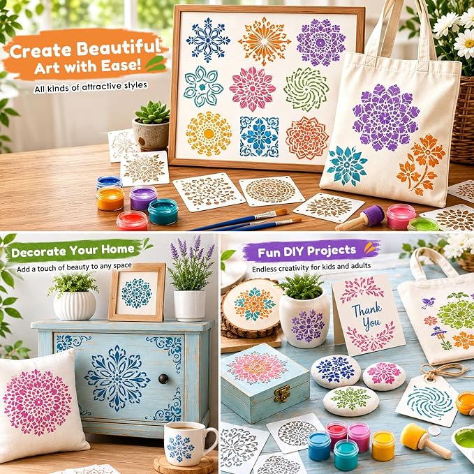 50 Pcs Large Mandala Stencils for Painting, 3.93 X 3.93 Inch Flower Stencils - Image 7
