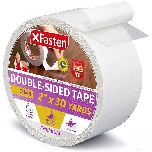 XFasten Double Sided Tape Clear, 2-Inch by 30-Yards, Ideal as a Gift Wrap Tape by XFasten