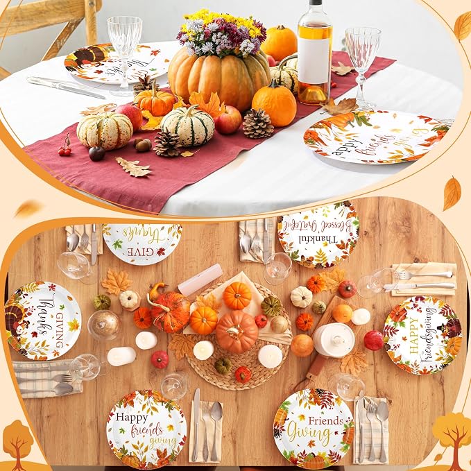 Funnymoom 60 Pcs 7 Inch Happy Friendsgiving Paper Plates Give Thanks Plates - Image 5