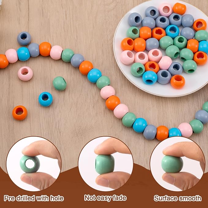 Pndeyo 50pcs Wooden Beads for Crafts, 24mm Large Hole Natural Wood Hair Bead - Image 3