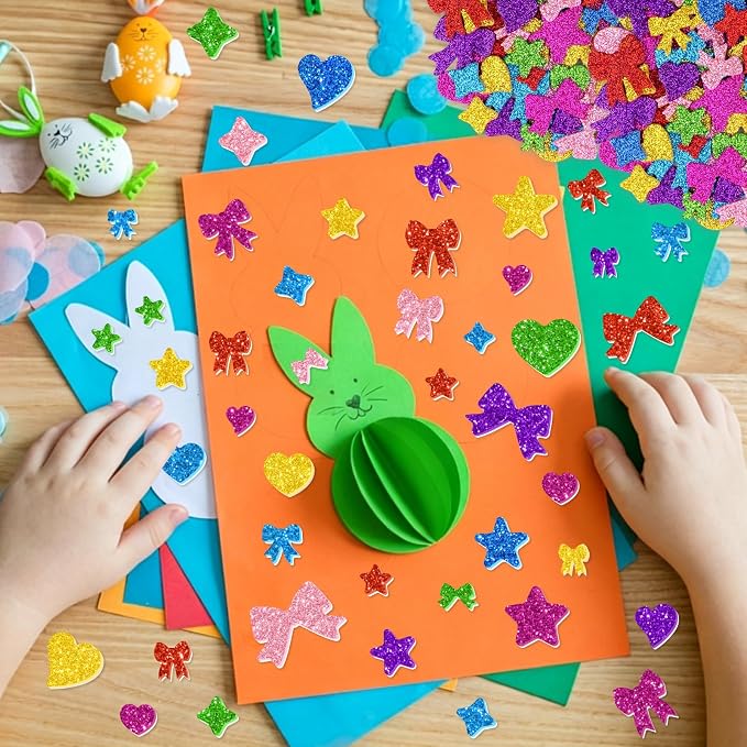 1000PCS Glitter Foam Stickers, Colorful Heart & Bow Stickers, Self-Adhesive - Image 4