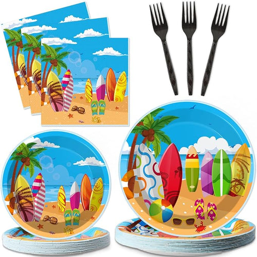 100 Pcs Summer Beach Surfing Party Paper Plates Napkins Supplies by Qyeahkj