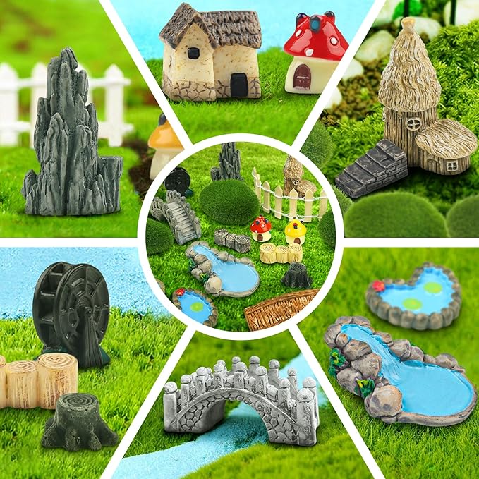 QUOZUO 21 Pcs Fairy Garden Miniatures Accessories Bridge House Landscape Water - Image 6
