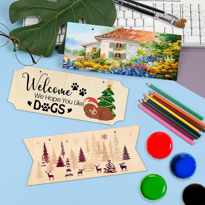 15 Pieces Unfinished Hanging Wood Sign Rectangle Blank Hanging Decorative Wood - Image 4