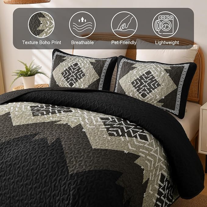 Dintszyayue Boho Quilt Set King Size, 3 Pieces Texture Southwestern Bedding Set - Image 5