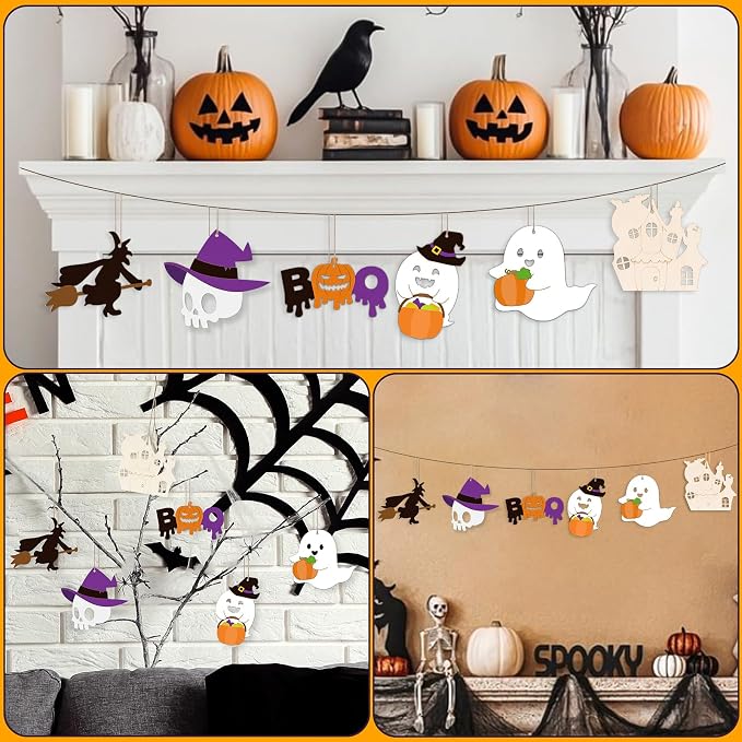 24 PCS Unfinished Wooden Halloween Crafts, Pumpkin Ghost Shaped Hanging - Image 7